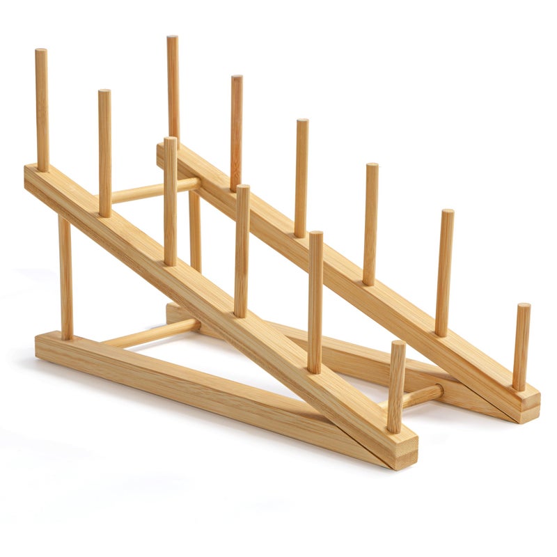 HBlife Bamboo Wooden Dish Drying Rack for Kitchen Counter, 1 PCS Dish/Book/File/Plate/Bowl/Cup/Cutting Board/Pot Lid Organizer for Kitchen, Office, Display Cabinet, Grocery Store, Supermarket - Image 1